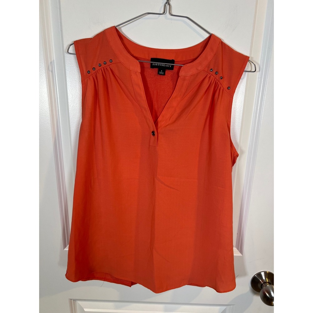 Fortune + Ivy Womens Blouse Studded Shoulder Orange S